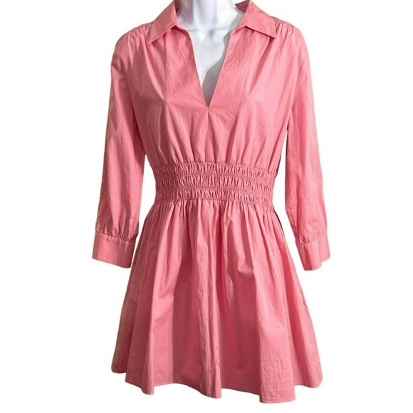 Zara women's Pink Long Sleeve Mini Dress Size Small Long Sleeve Collared Barbie - Picture 1 of 5